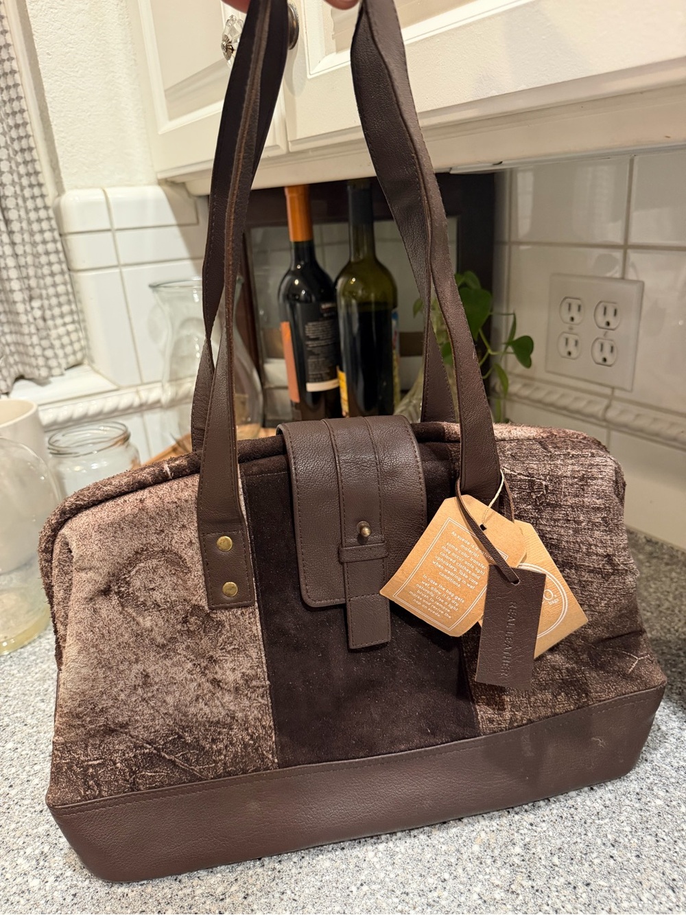 Mo & Co. Women's Brown Suede & Leather Tote Bag